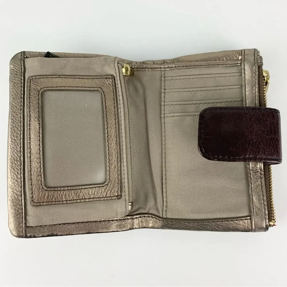 Fossil Leather Small Wallet Metallic Gold Brown